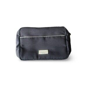 Gucci Black Fabric Makeup Bag Zipper Lined Beige Interior